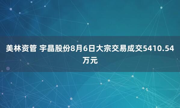 美林资管 宇晶股份8月6日大宗交易成交5410.54万元